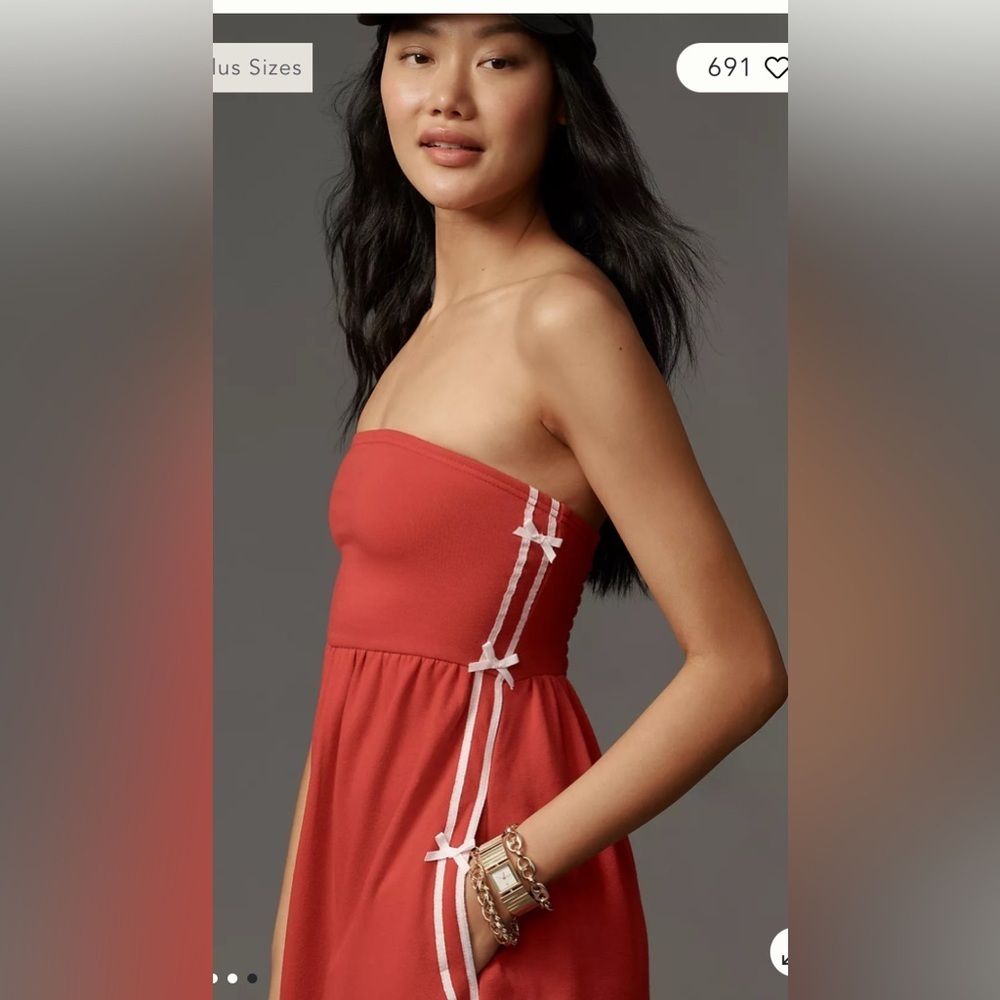 Anthropologie women’s XL Daily Practice Strapless Side Bow Midi Dress - Picture 3 of 5